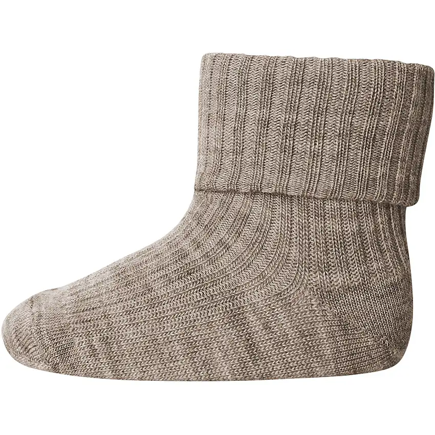 Mp Danmark Light Brown Melange Ull Rib Baby Strumpor