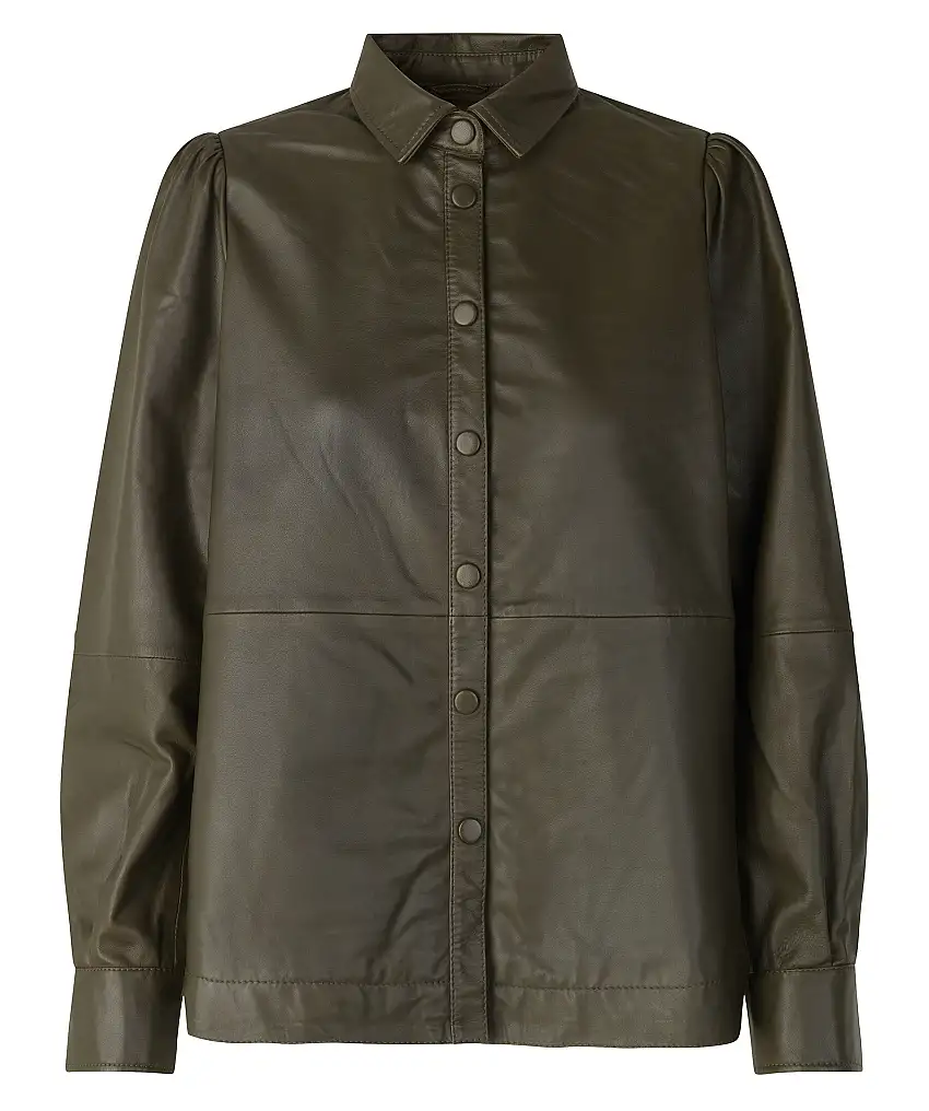 Second Female Edie Leather Puff Shirt - Grön