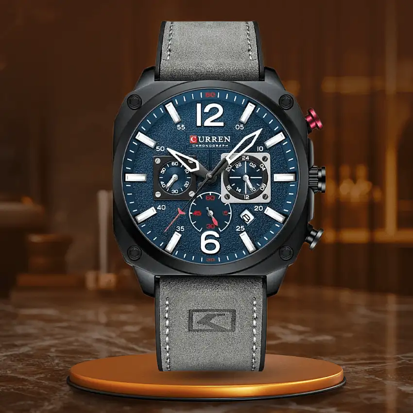 Elegant läderkvarts vattentät armbandsur