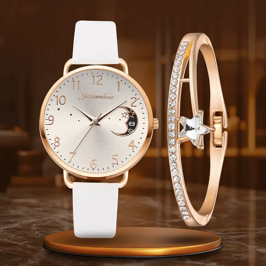 Elegant Moon Dial Watch & Bracelet Set