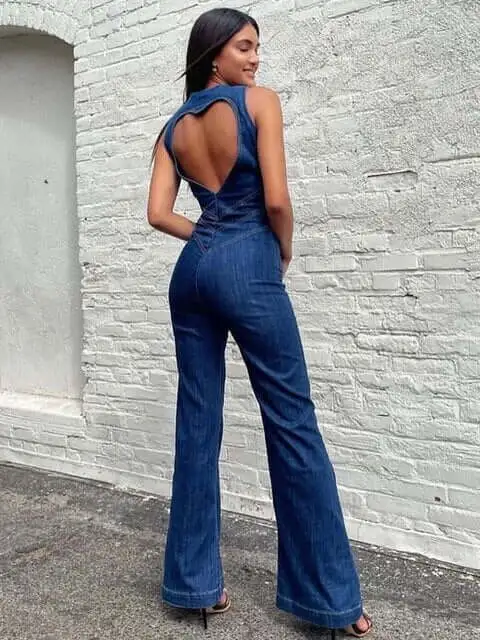 Figurnära denim jumpsuit för kvinnor - Nemy