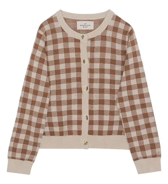 Monsieur Mini Cardigan - Gingham - Offwhite/Kola