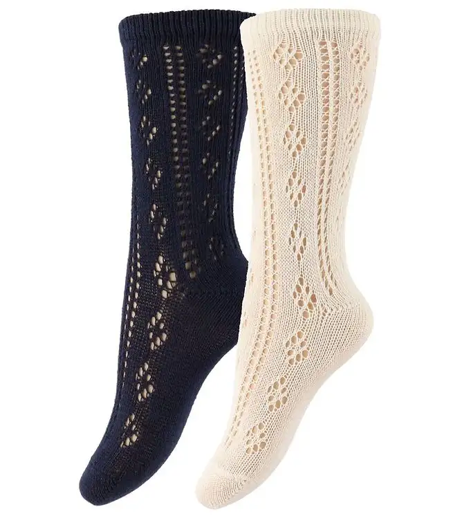 Minymo Strumpor - 2-pack - Creme/Marinblå