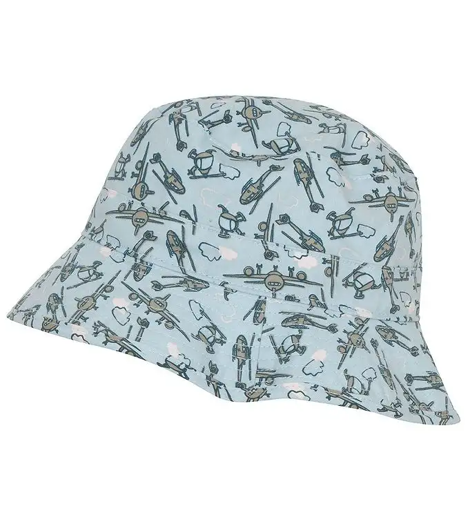 Melton bucket hat - UV50+ - Dusty Light Blue m. Flygplan