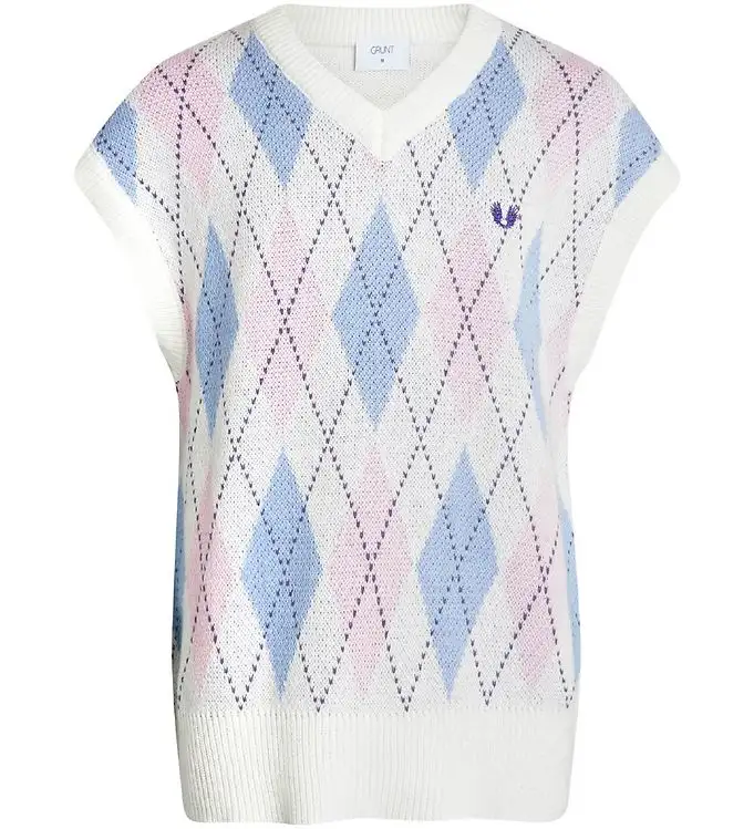 Grunt Väst - Stickad - Canellia - Off White m. Rutor