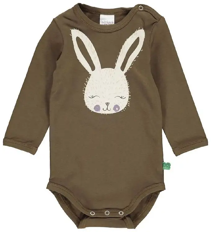 Freds World Body l/ä - Rabbit Typsnitt - Brown Mist m. Tryck