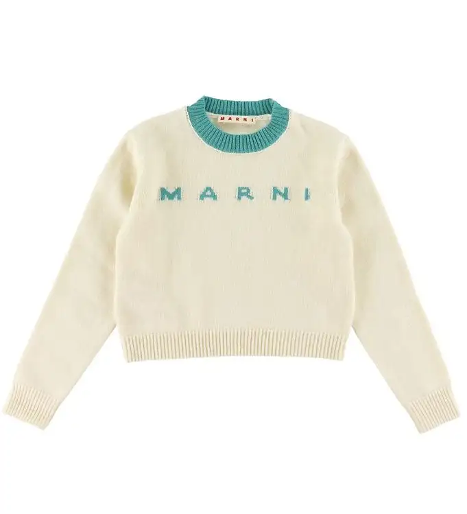 Marni Tröja - Ull - Cropped - Vit/Turkos
