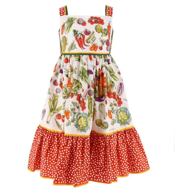 Dolce & Gabbana Klänning - Capri - Vit/Röd m. Grönsaker