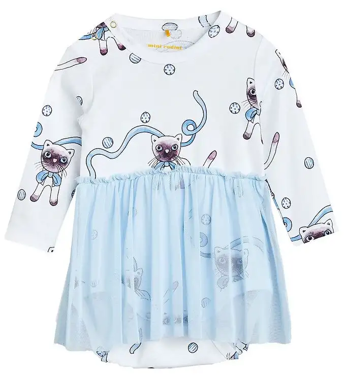Mini Rodini Klänningsbody l/ä - Tulle Kjol - Siamesisk AOP - Lju