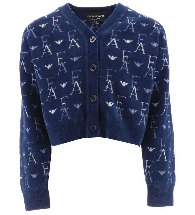 Emporio Armani Cardigan - Beskuren - Stickad - Blå med logotyper