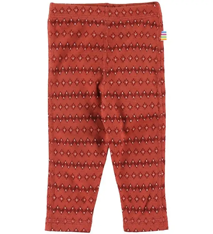 Joha Leggings - Ull - Rödbrun m. Mönster