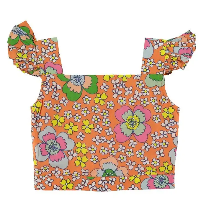 Stella McCartney Kids Topp - Beskuren - Orange m. Blommor
