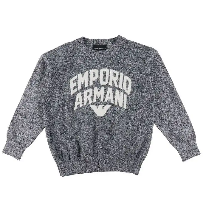 Emporio Armani Tröja - Stickad - Marinblå/Vitmelerad m. Text
