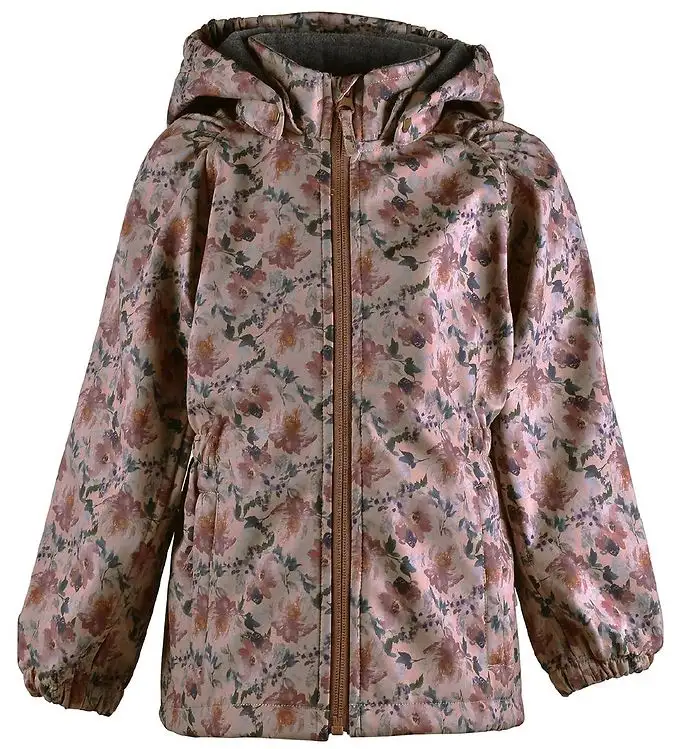 Mikk-Line Softshelljacka m. Fleece - Återvunnen - Nougat m. Blom