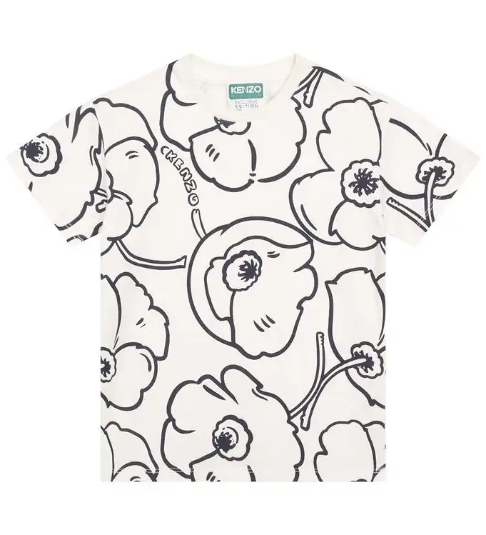 Kenzo T-shirt - Exklusiv utgåva - Creme/Svart m. Blommor