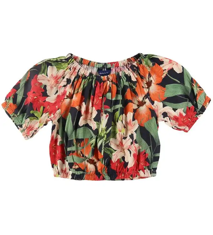 GANT T-shirt - Marint m. Tropiskt Tryck