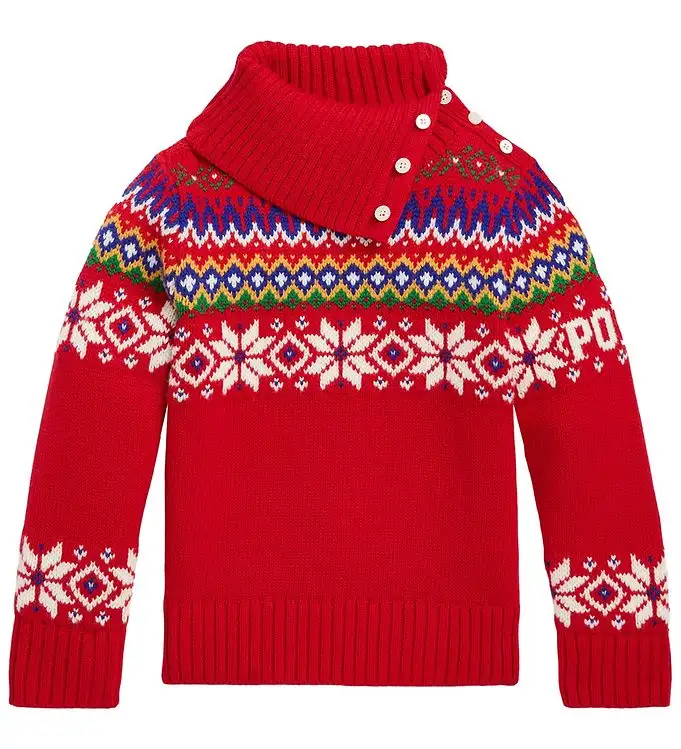Polo Ralph Lauren Tröja - Bomull/Ull - Fair Isle - Röd m. Mönste