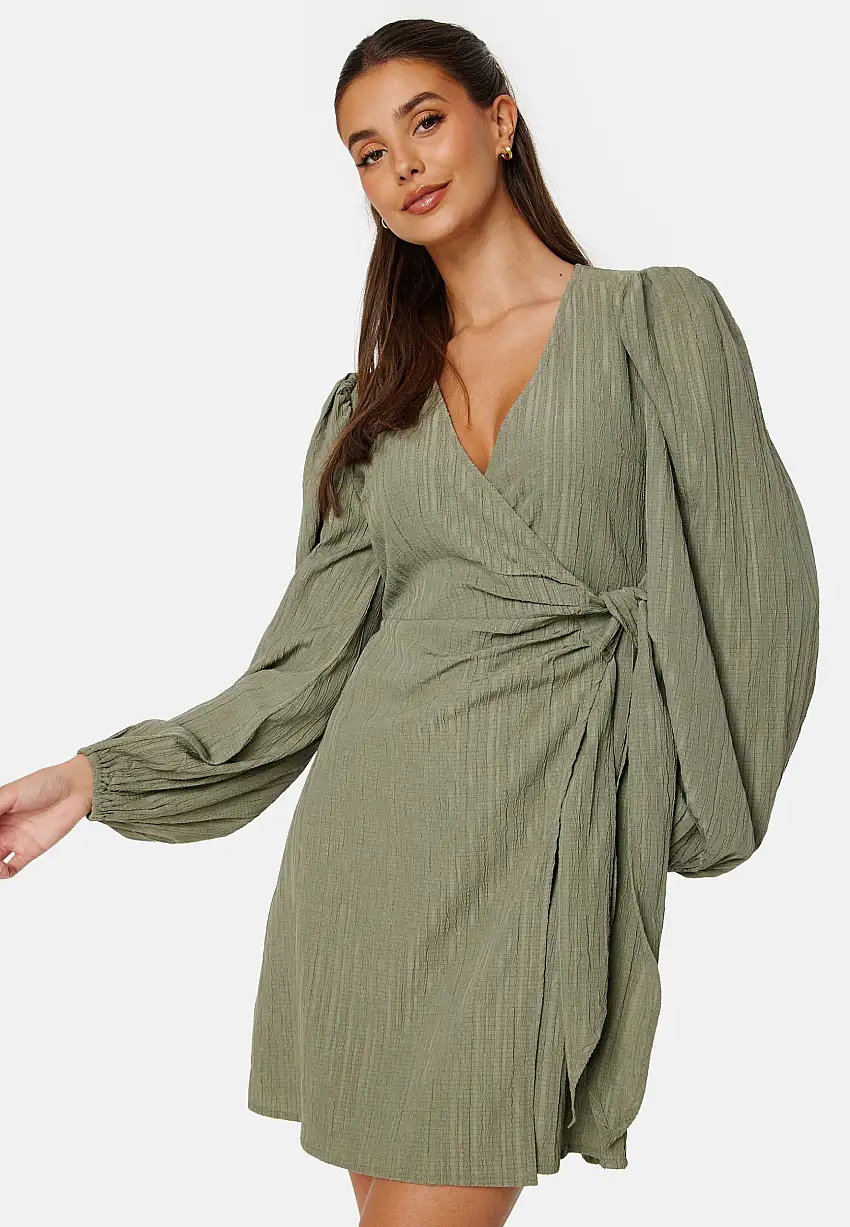 Balloon Sleeve Structured Wrap Dress 44708561