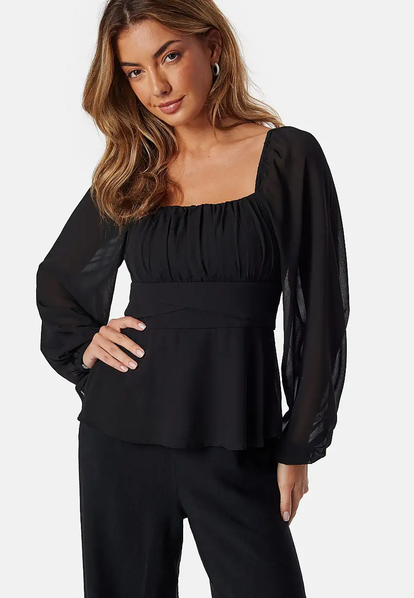 Square Neck L/S Georgette Blouse 49628607