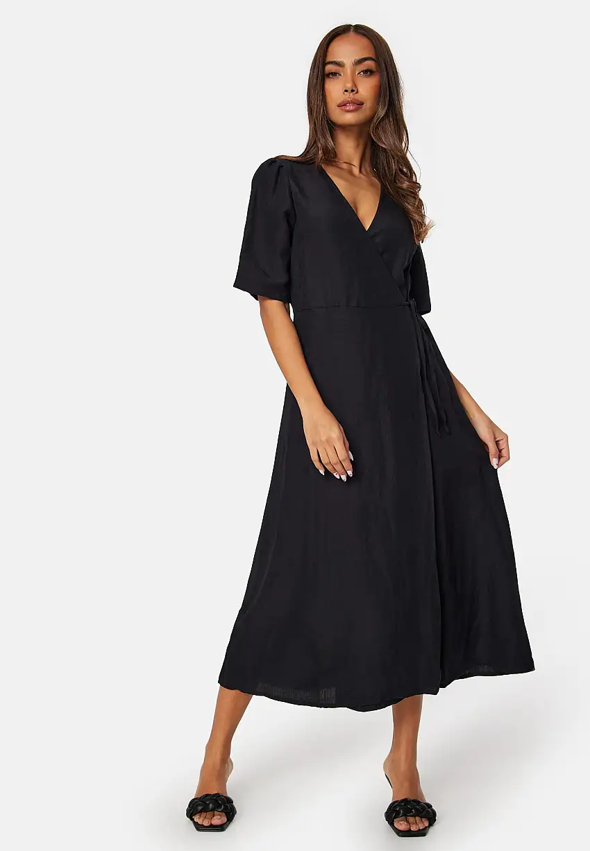 Linen Blend Wrap Dress 84957243