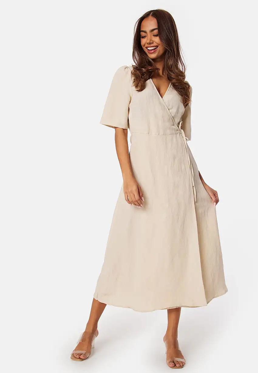 Linen Blend Wrap Dress 75239085
