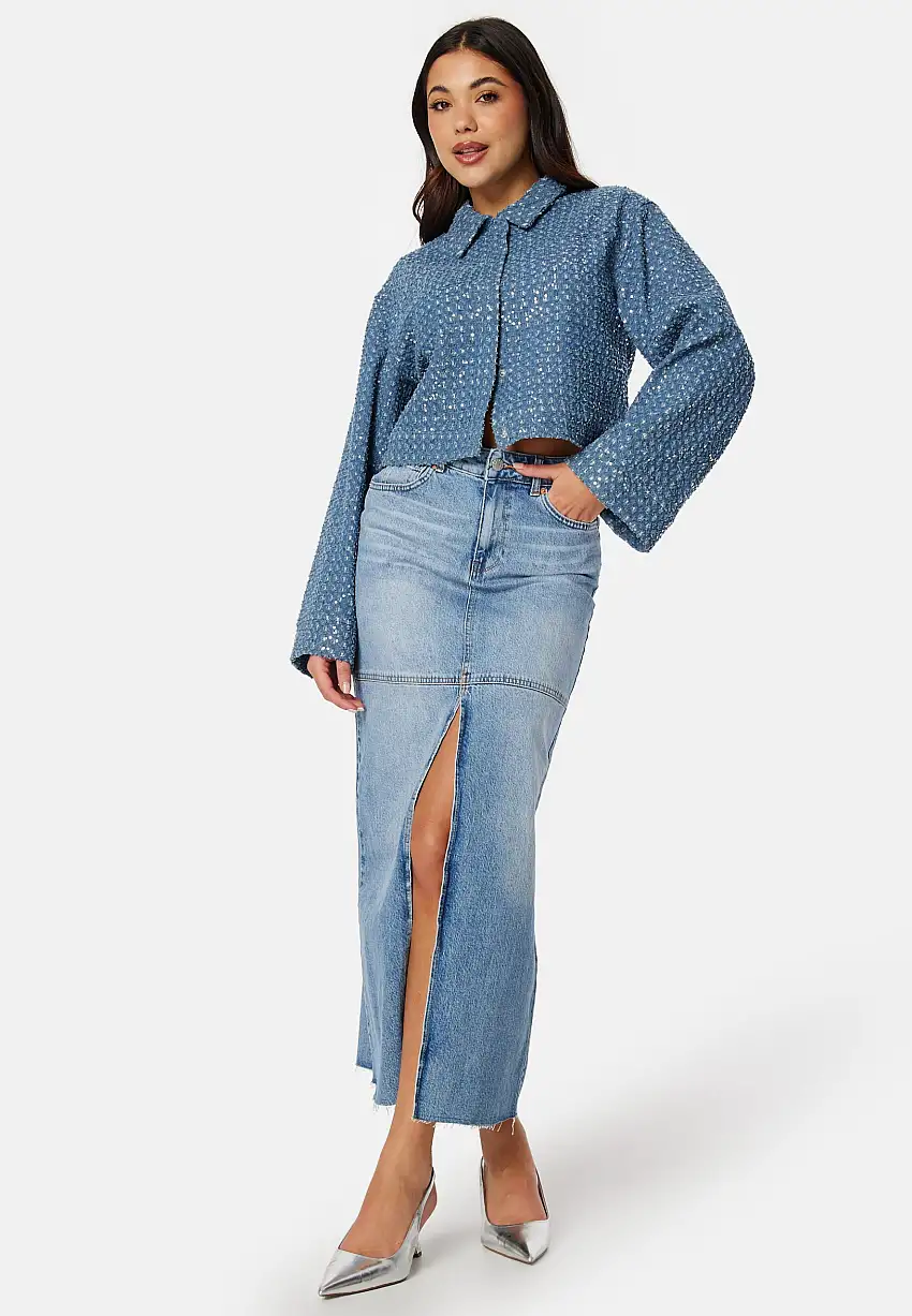 Denim Slit Midi Skirt 31475216