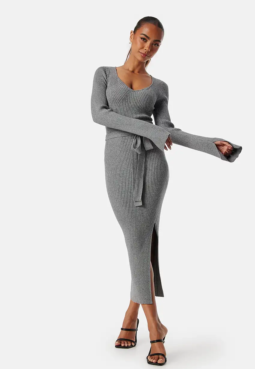 Slit Knitted Midi Dress 59034324