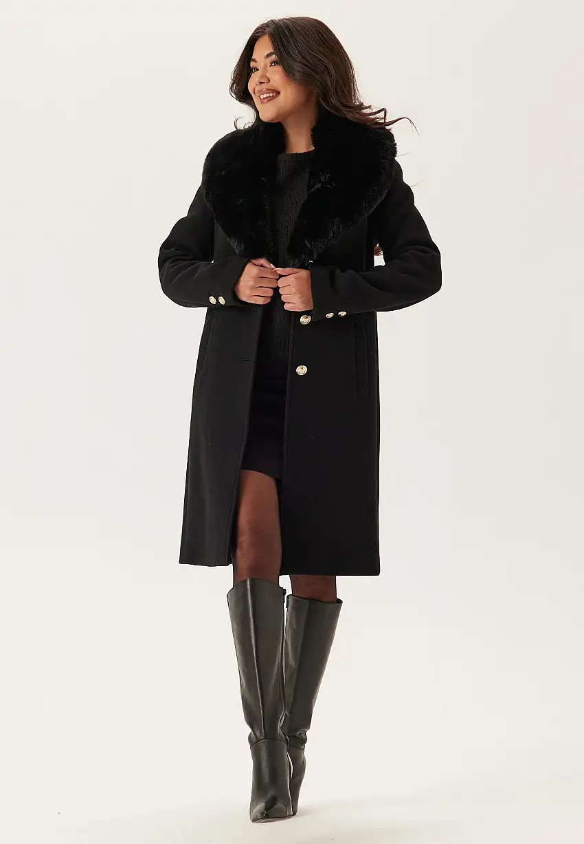 Fur Collar Wool Blend Coat 99929117