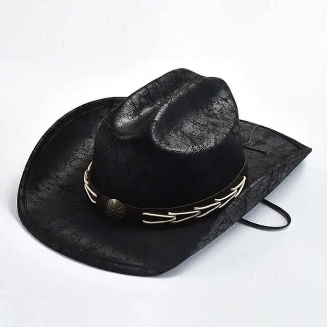 Cowboyhatt i läder med benpärlor – Westernstil