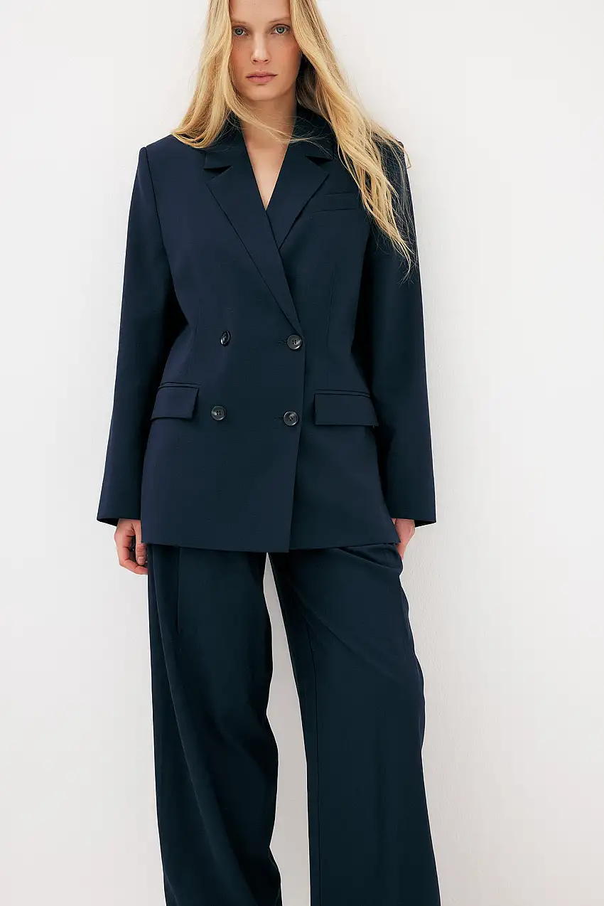 Oversized dubbelknäppt blazer Marinblå