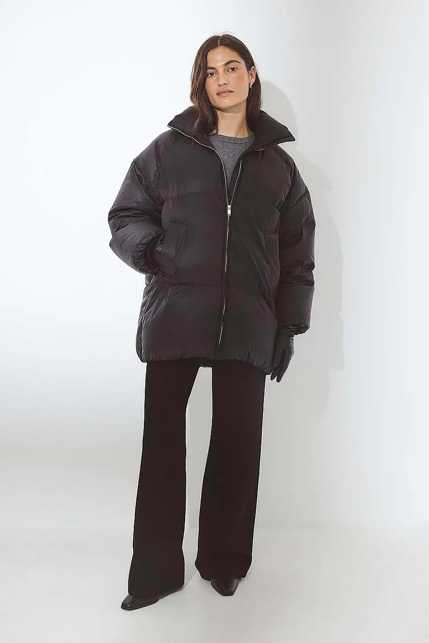 Oversized Vadderad Dunjacka Svart