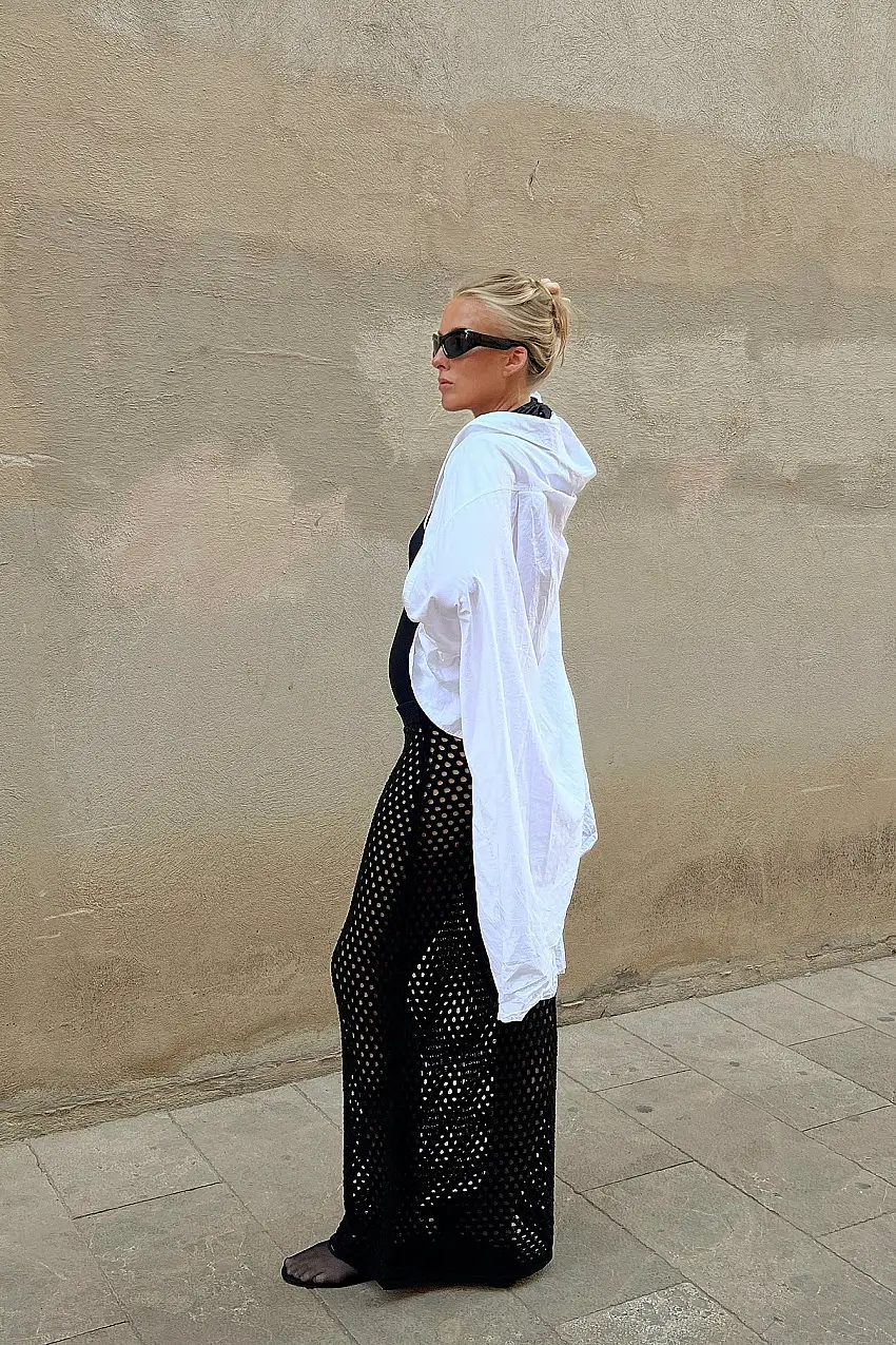 Hole Knitted Maxi Skirt Svart