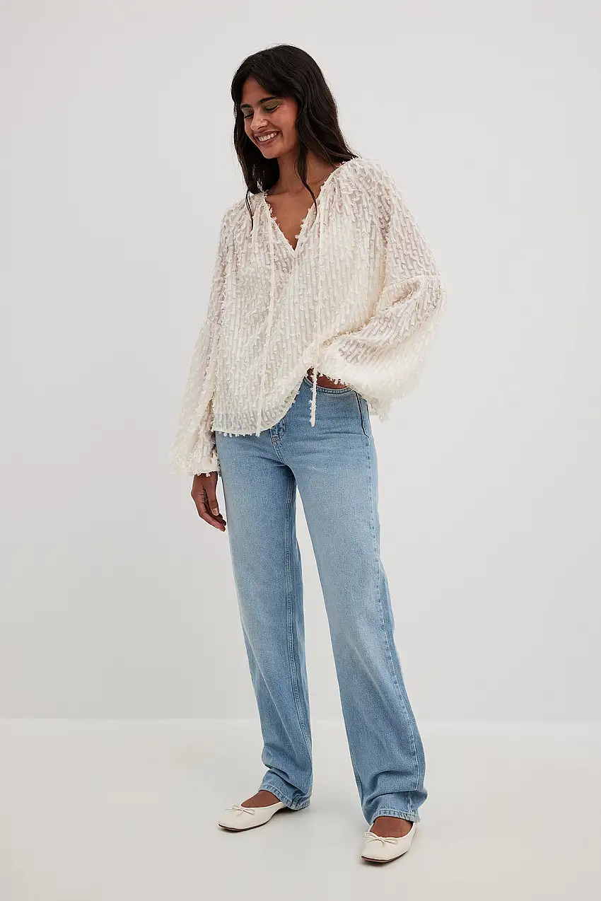 Blus med luddig textur Vit