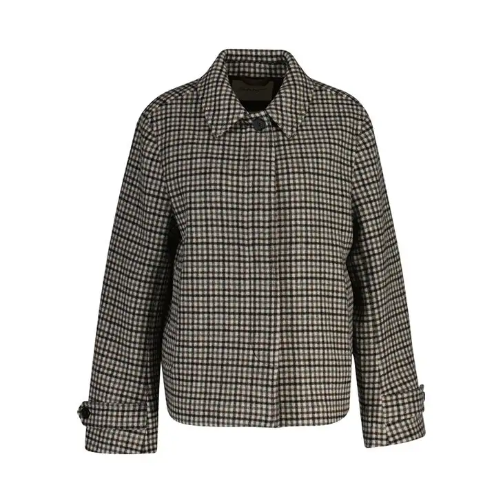 Checked Short Wool Blend Car Coat Dam 81086487