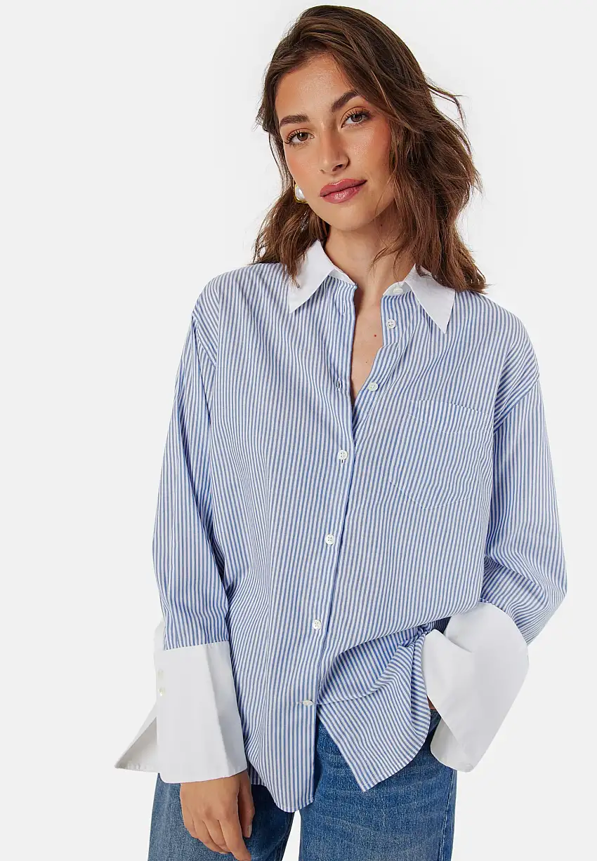 Contrast Collar Striped Shirt 18260930