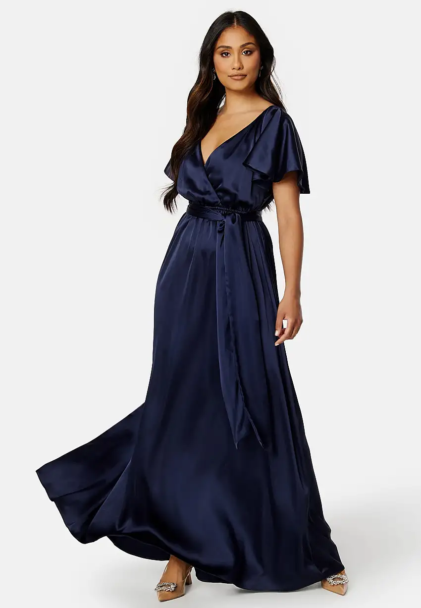 Flutter Sleeve Satin Maxi Dress 83074336