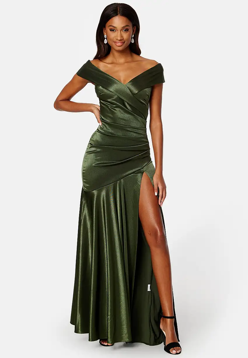 Satin Bardot Pleat Maxi With Split 85836731
