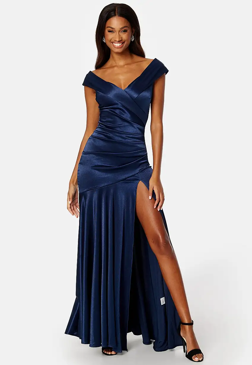 Satin Bardot Pleat Maxi With Split 82988884