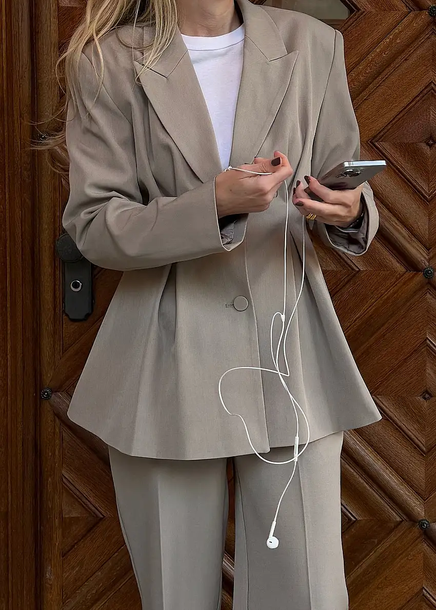 Oversized blazer med figursydd midja Brun