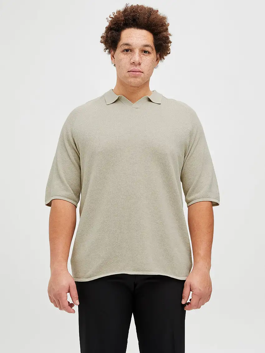 Plus Size Stickad polo 98140366