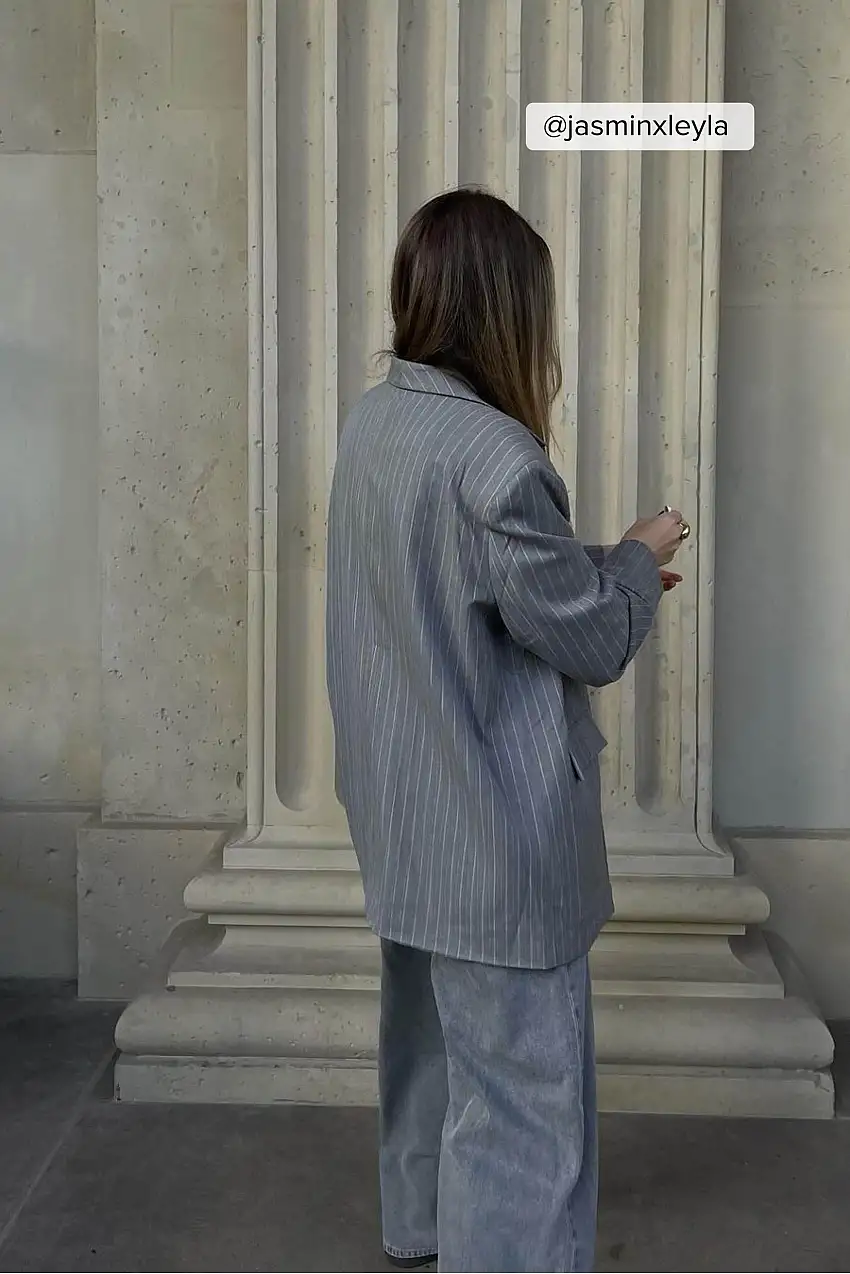 Oversize randig blazer Grå