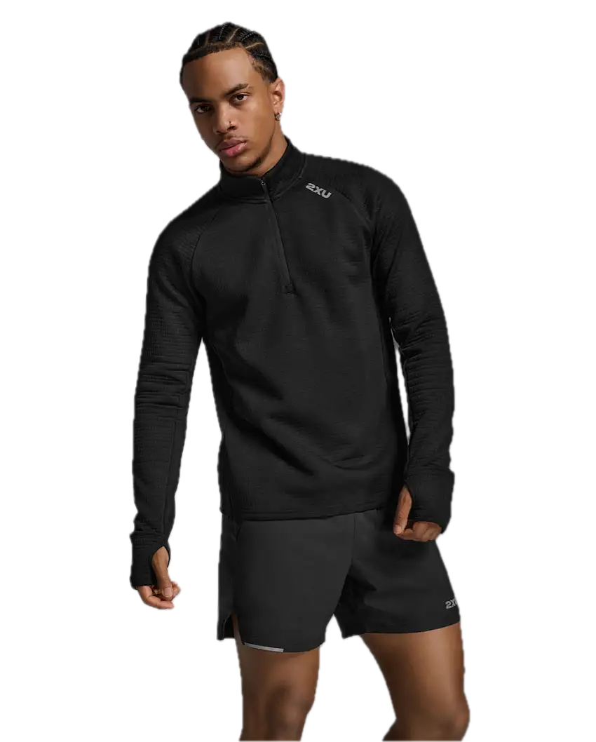 2XU Men's Ignition Hyper-Haptic 1/4 Zip Black/silver Reflective