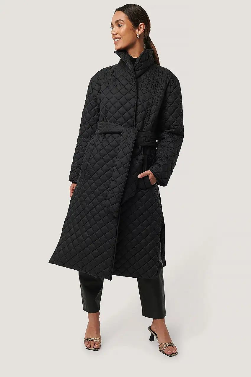 Quilted Long Jacket Svart