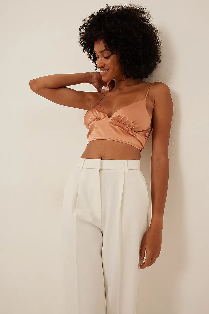 V-neck Thin Strap Satin Top Orange