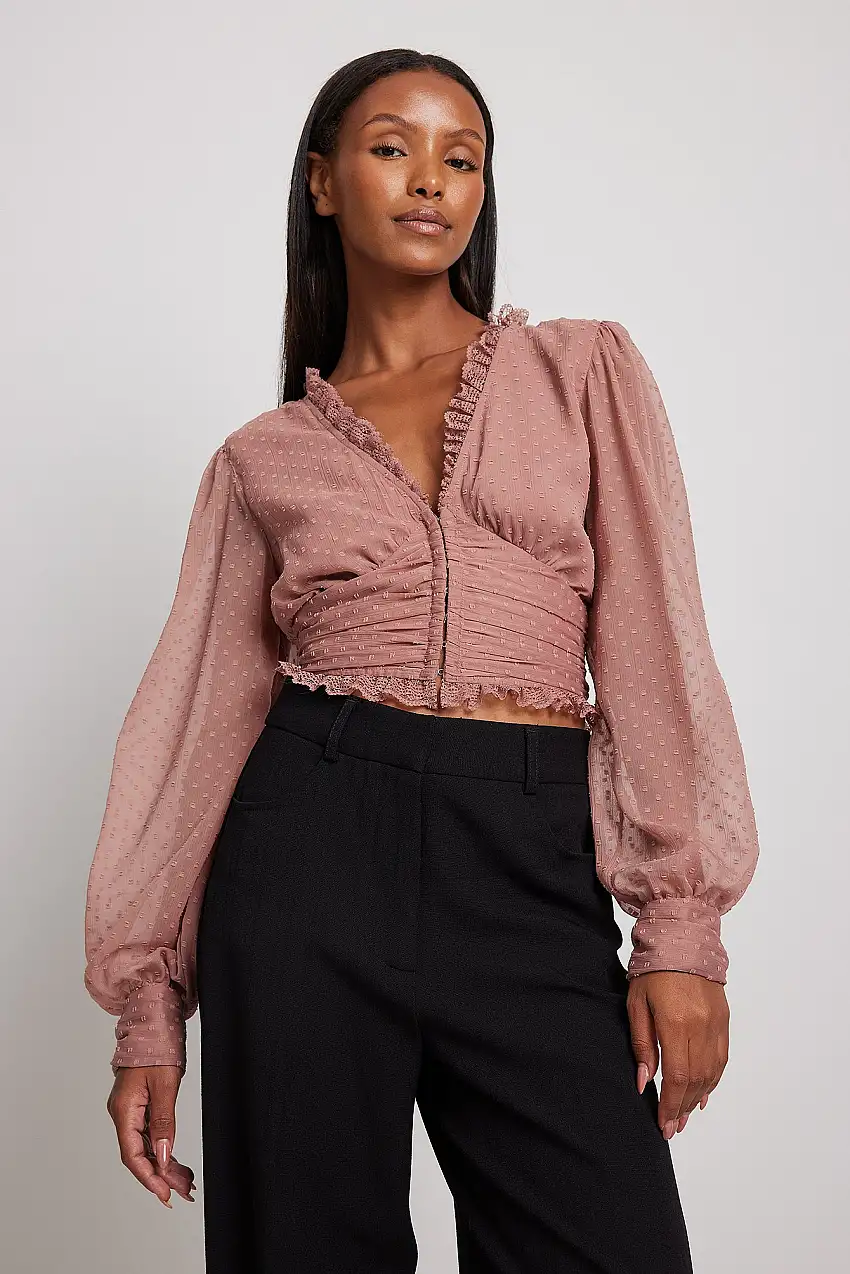V-ringad Dobbyblus Rosa