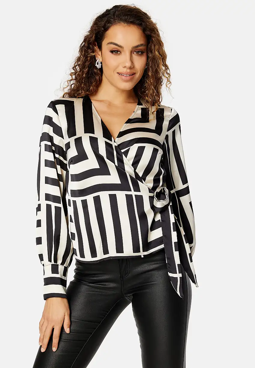Sateen AOP L/S Wrap Top 21423809