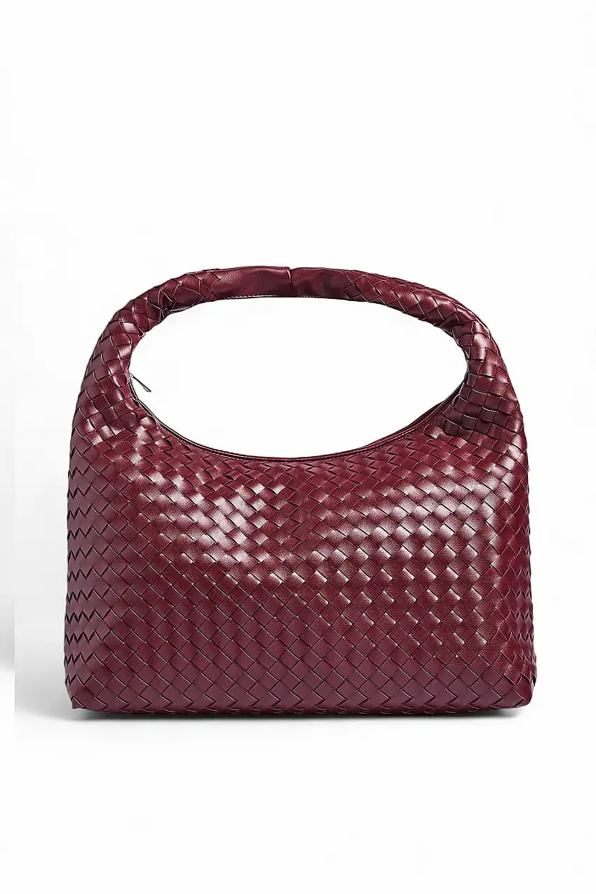 Vävd rundad toteväska Burgundy